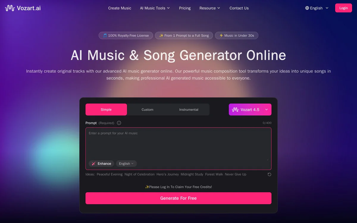 Vozart AI Music & Lyrics Generator